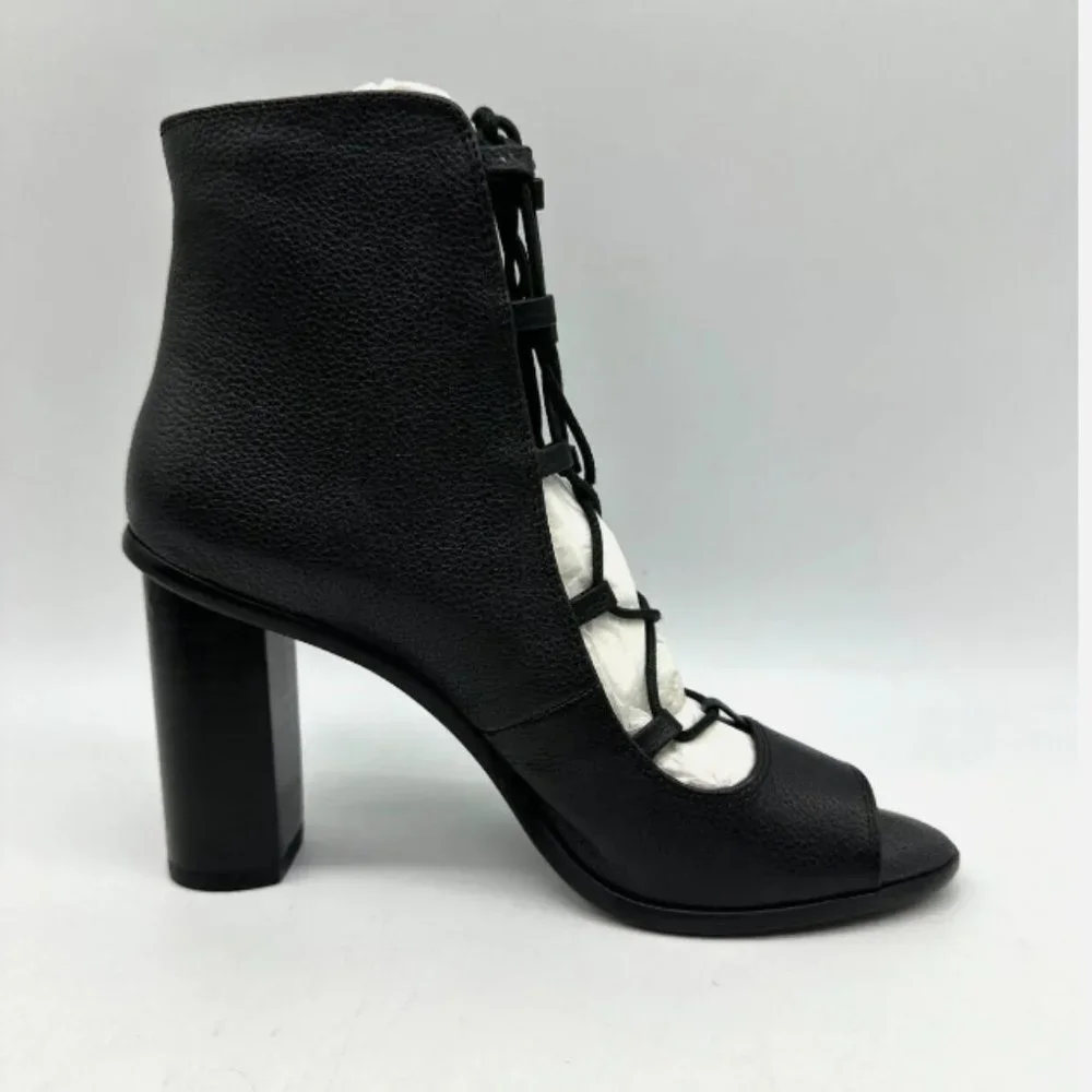 Joie Cordelia Black Leather Lace Up Peep Toe Ankle Boots Heels Sz 8 M Block Heel - Picture 9 of 10